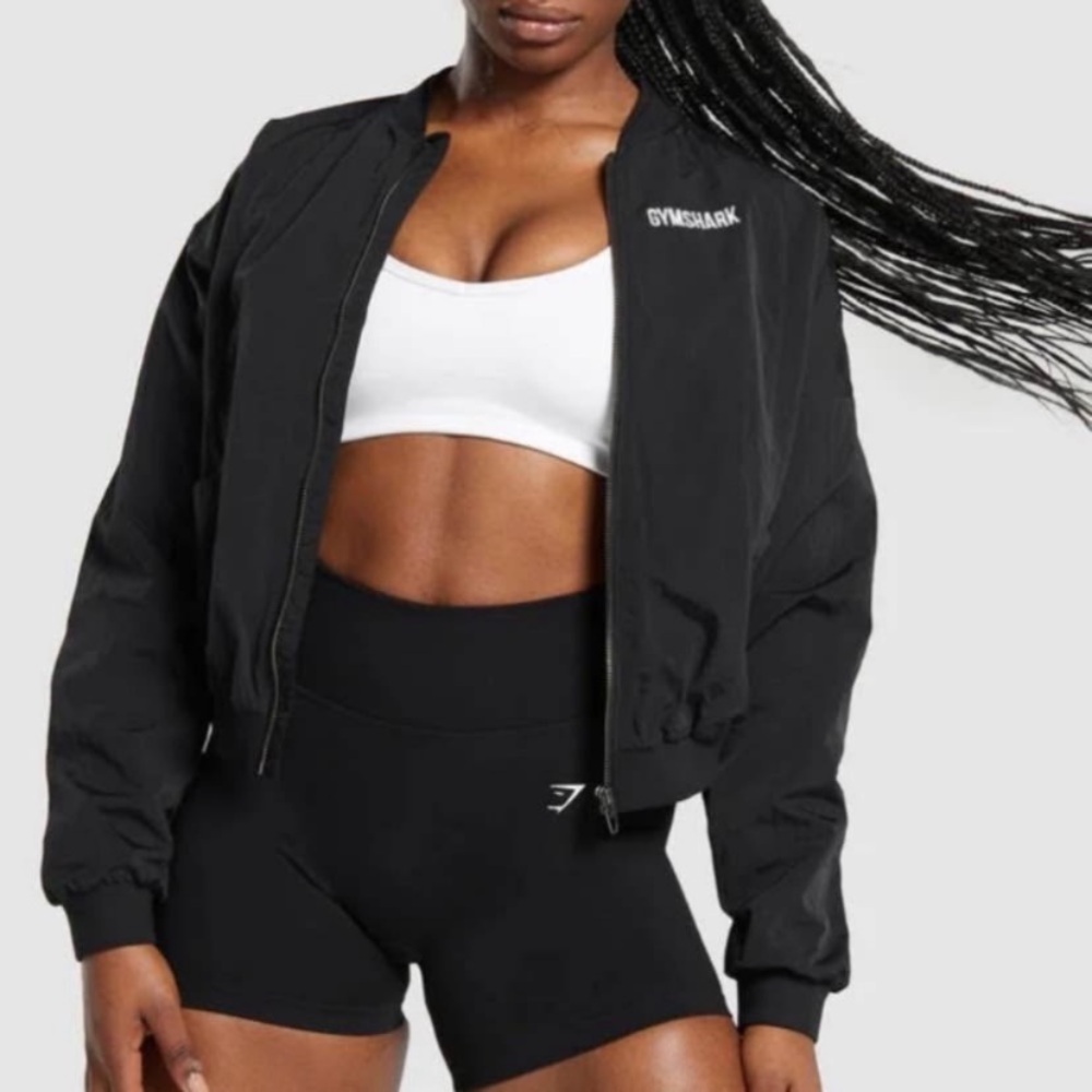 Gymshark Black Cropped Bomber Jacket